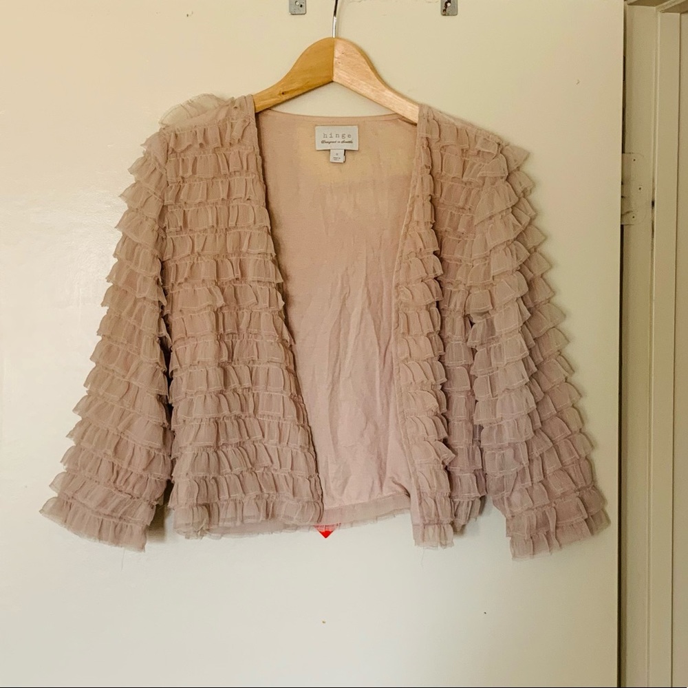 Hinge Blush Pink Tiered Ruffle Cardigan